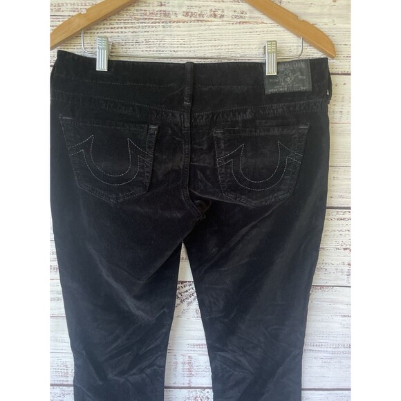 True Religion Charlie Flare Pants 29 Black Velvet Stretch Y2K Made in USA Glam - Picture 6 of 12